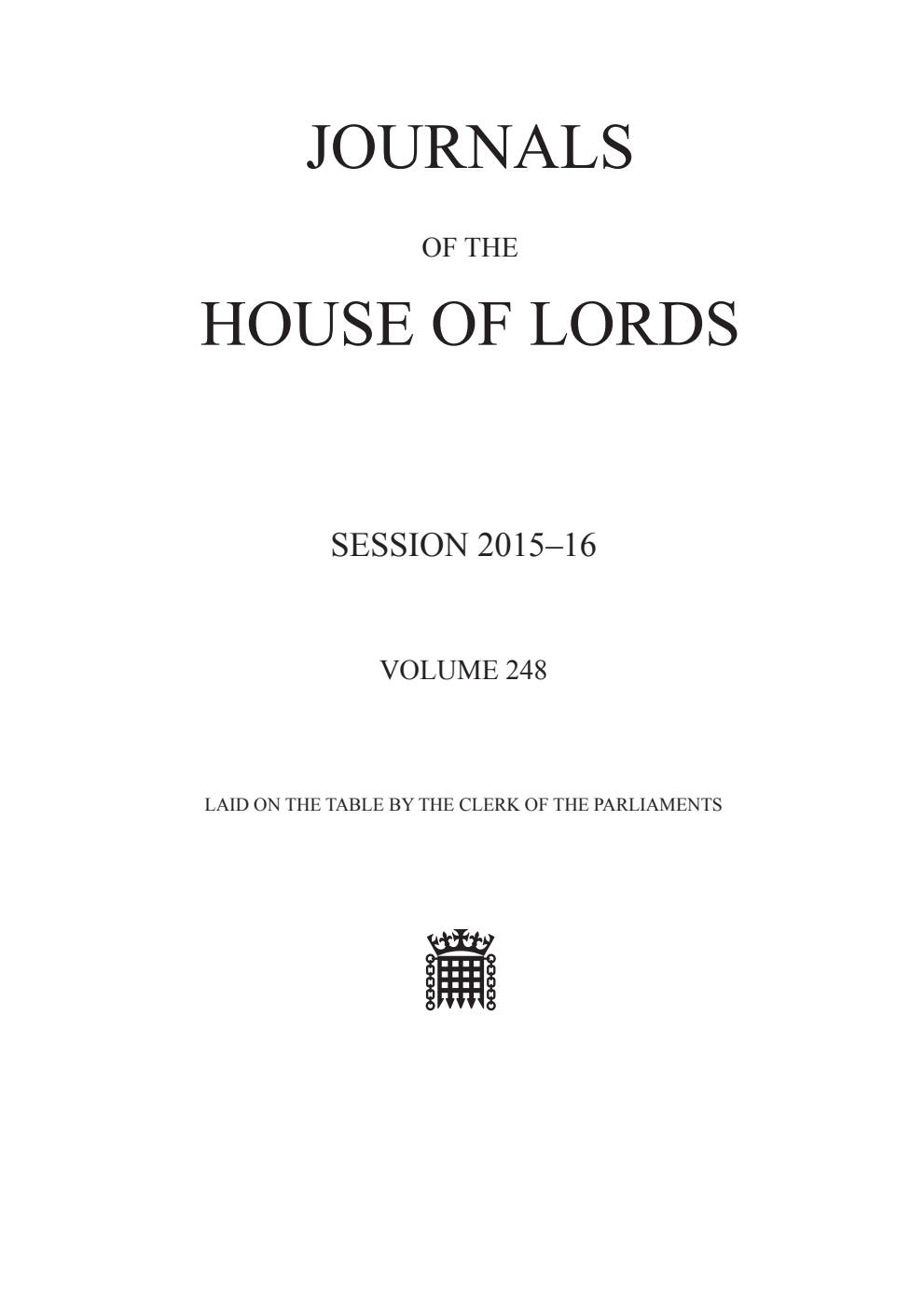 Journals of the House of Lords Volume 248 Session 2015-16