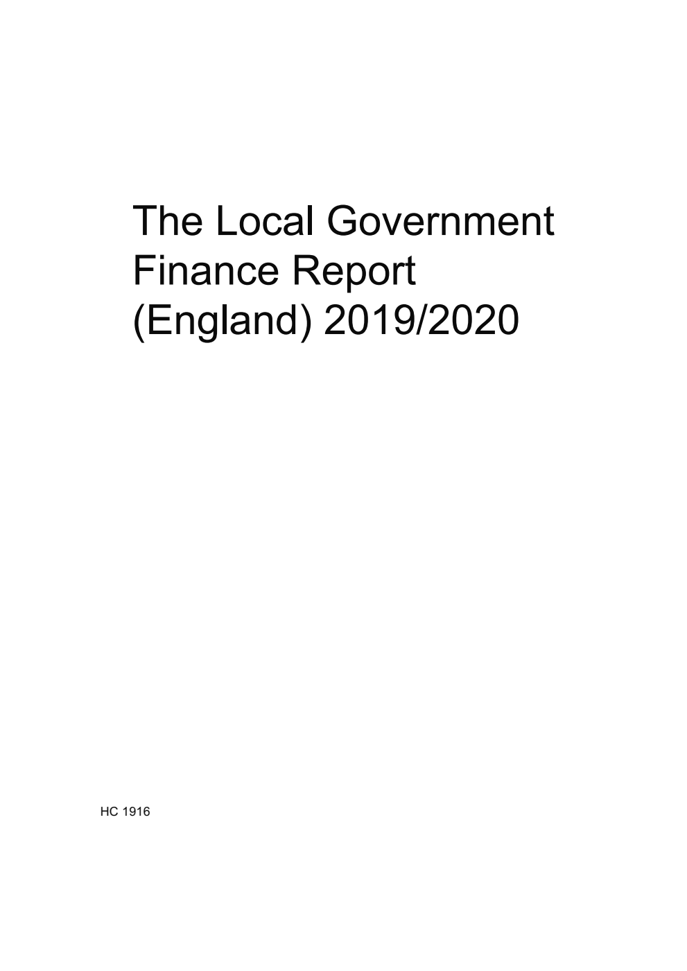 The Local Government Finance Report (England) 2019/2020