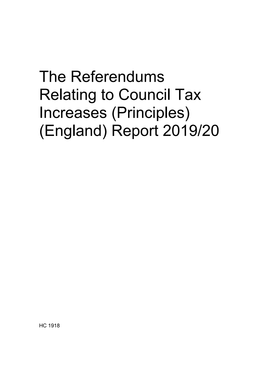 The Referendums Relating to Council Tax Increases (Principles) (England) Report 2019/20
