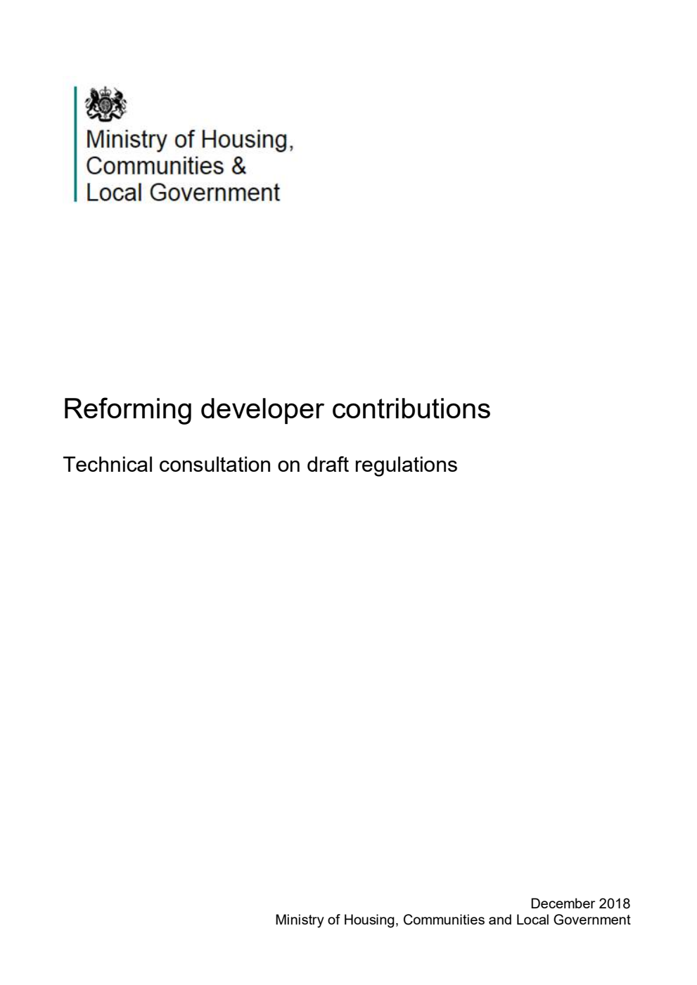 Reforming developer contributions. Technical consultation on draft regulations