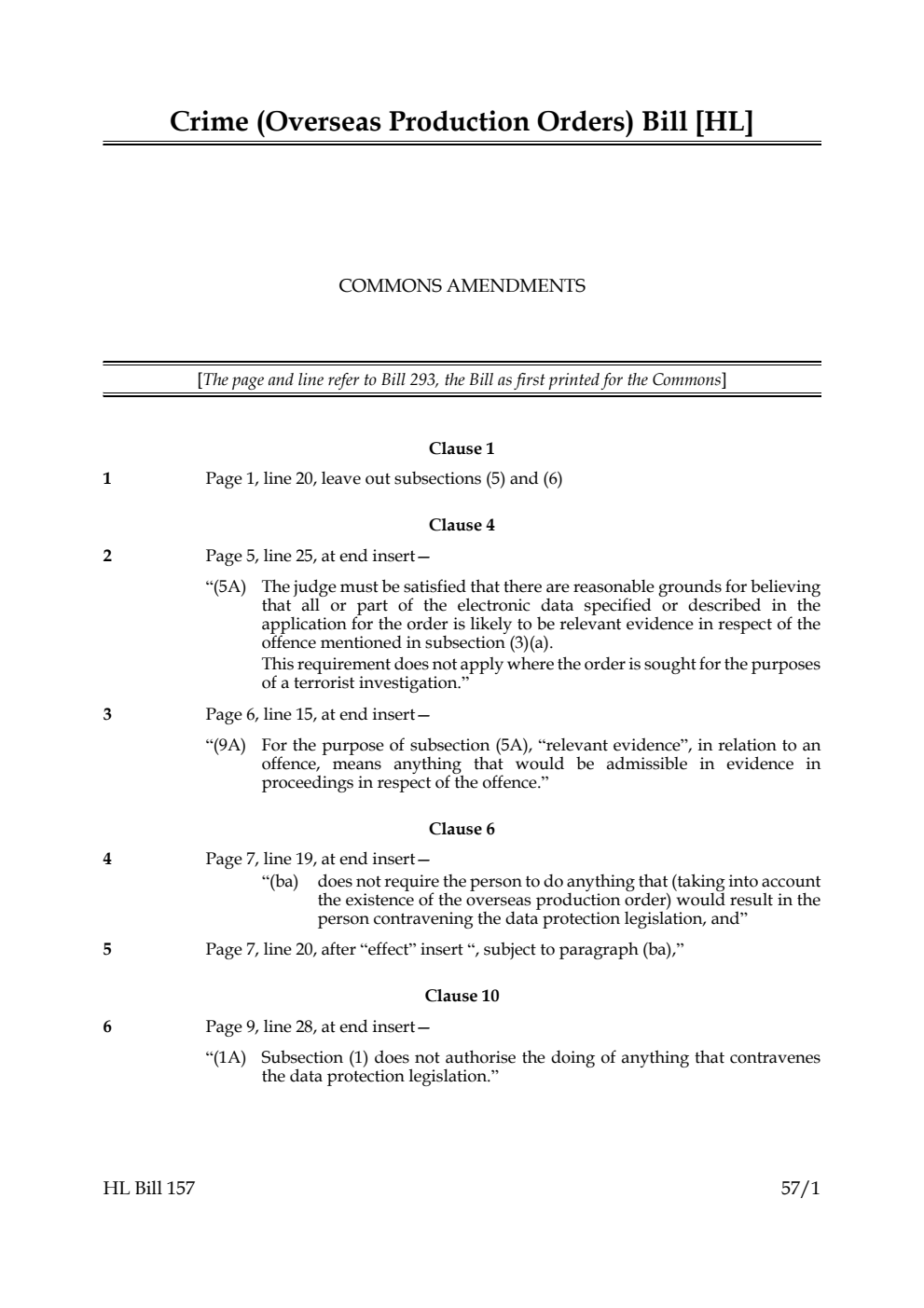 Crime (Overseas Production Orders) Bill Commons Amendments