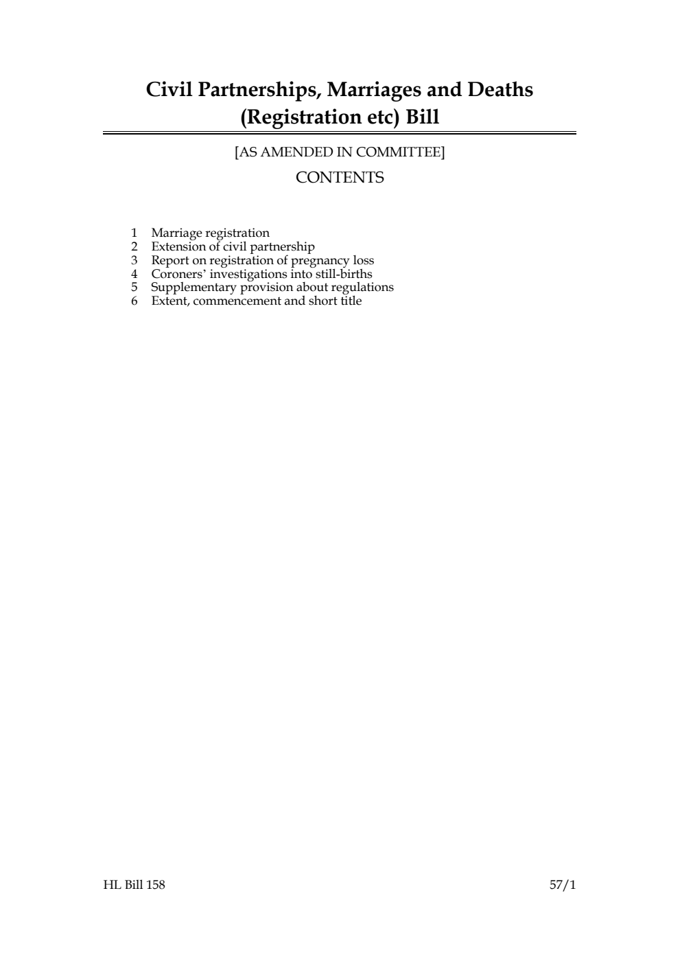 Civil Partnerships, Marriages and Deaths (Registration etc) Bill [as amended in Committee]