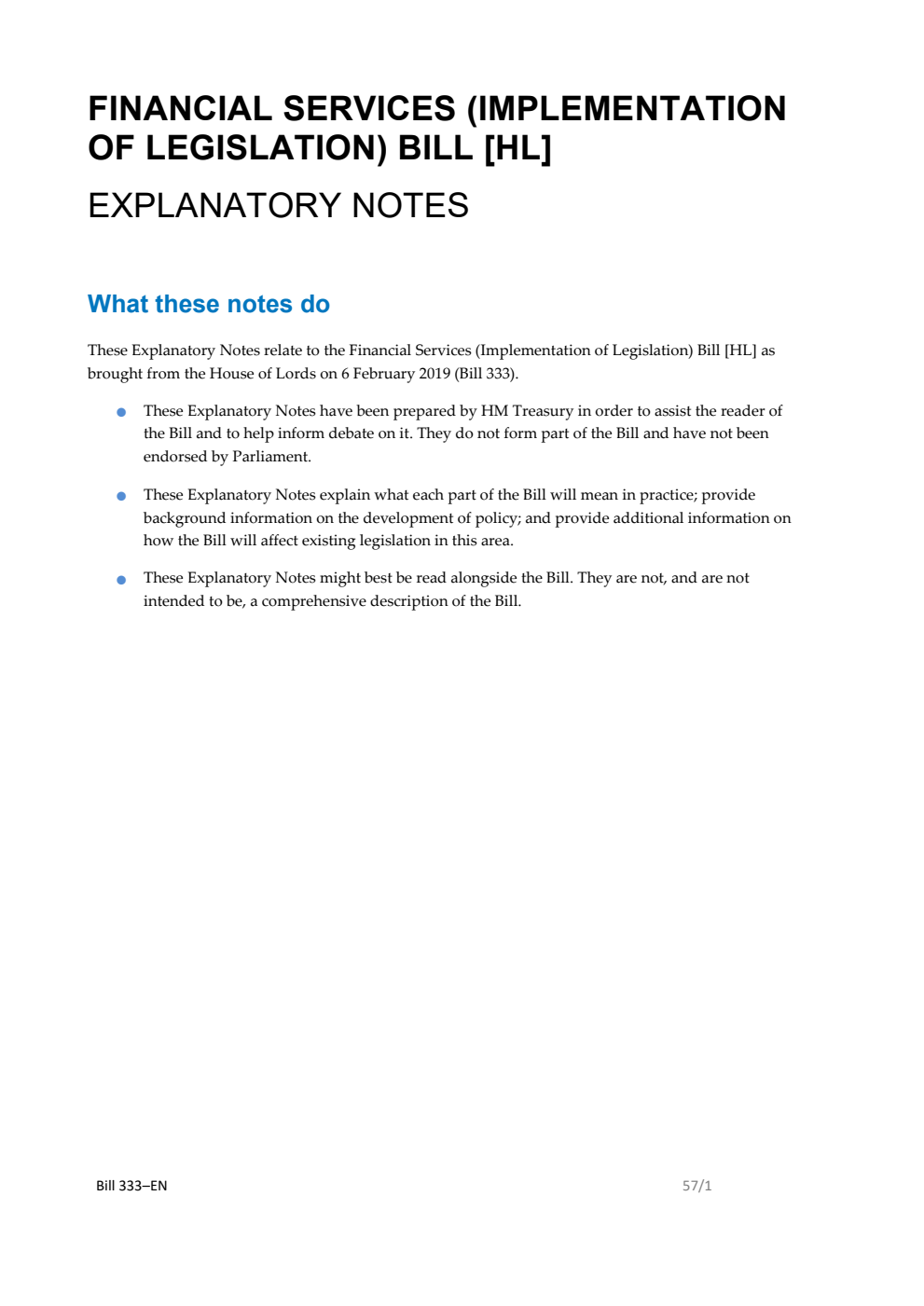 Financial Services (Implementation of Legislation) Bill Explanatory Notes