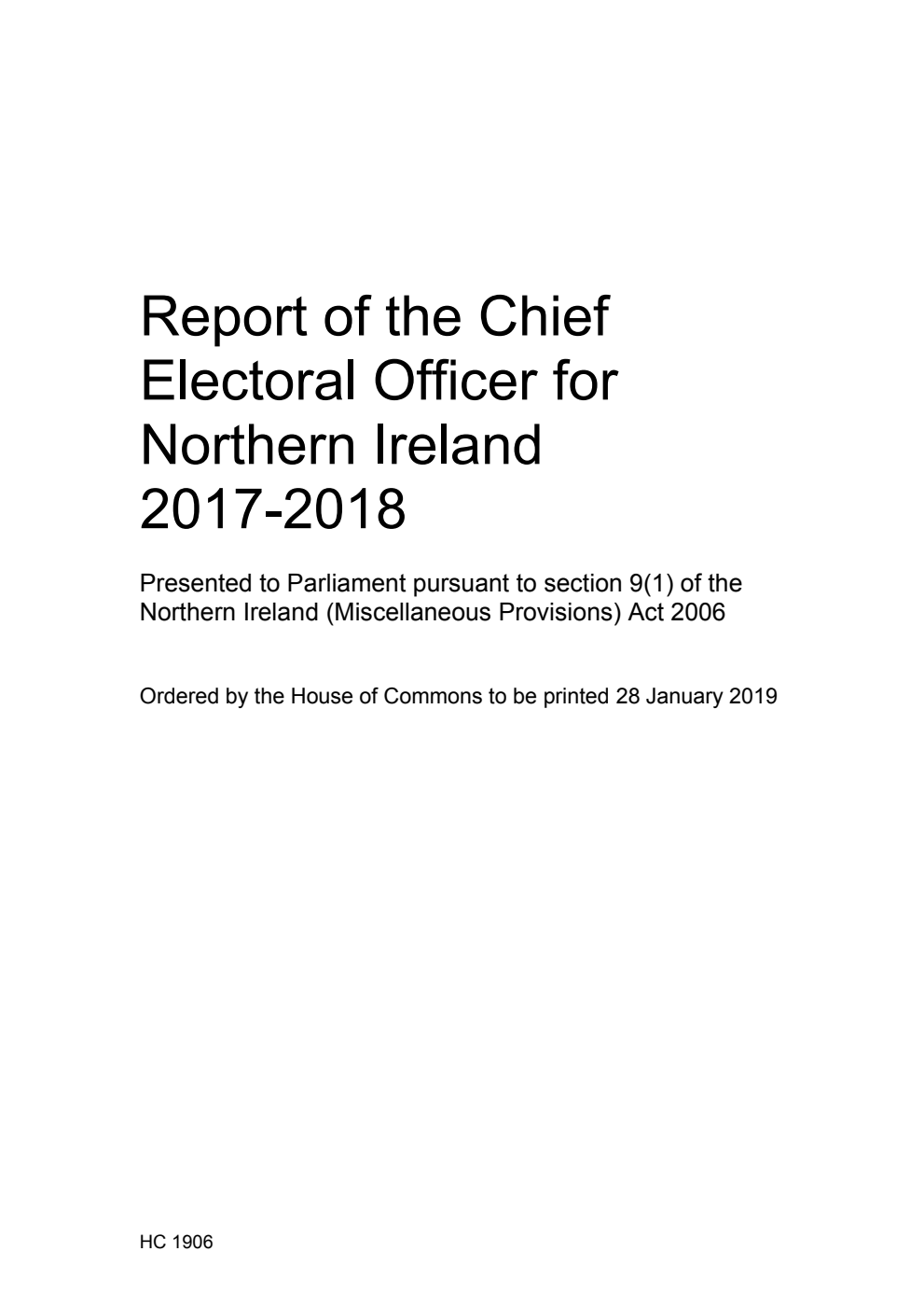 Report of the Chief Electoral Officer for Northern Ireland 2017-2018