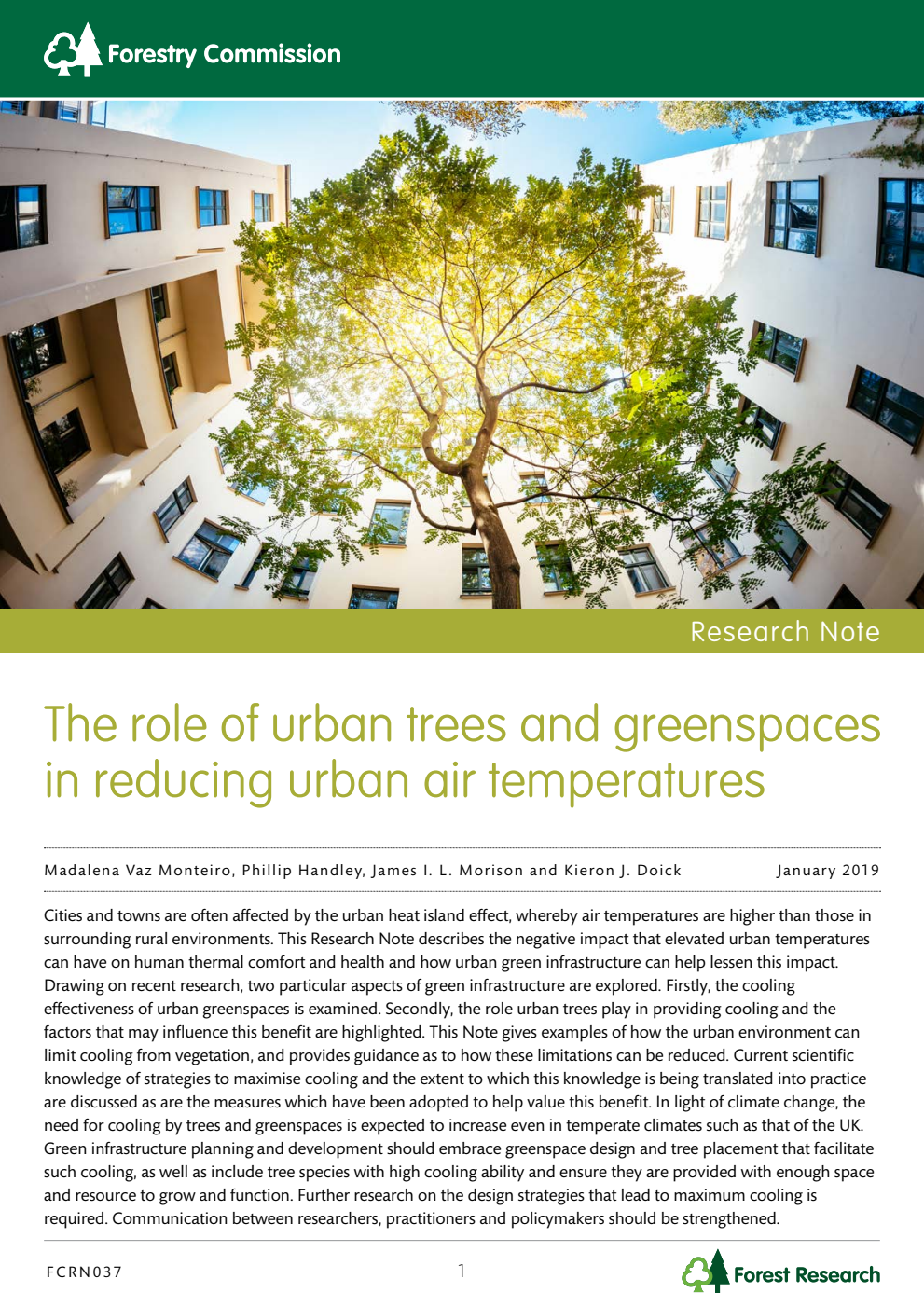 Forestry Commission Research Note 037 The role of urban trees and greenspaces in reducing urban air temperatures