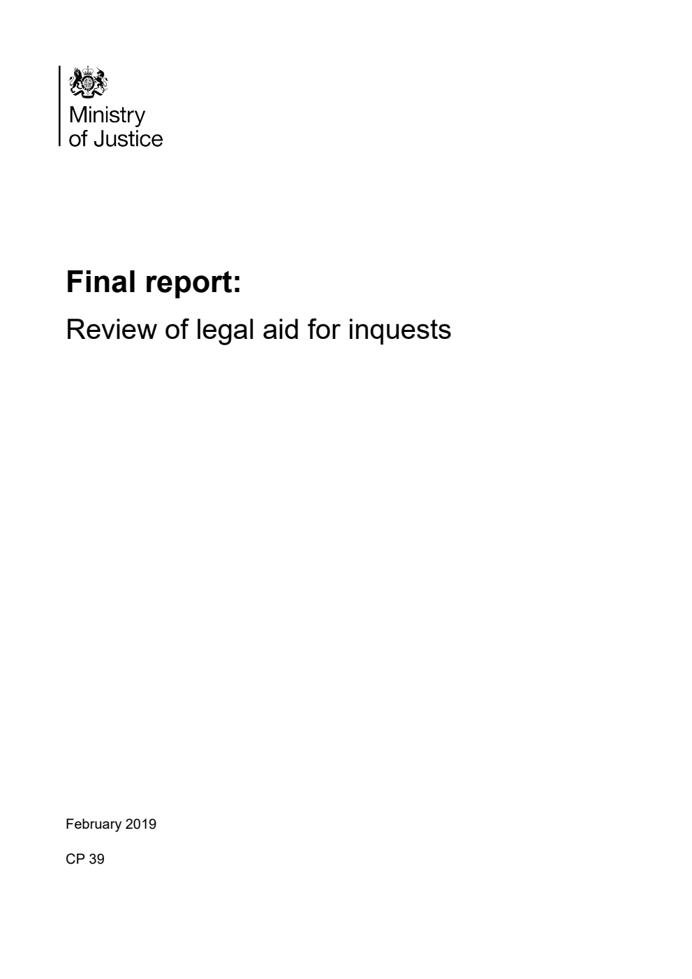 Final report: Review of legal aid for inquests