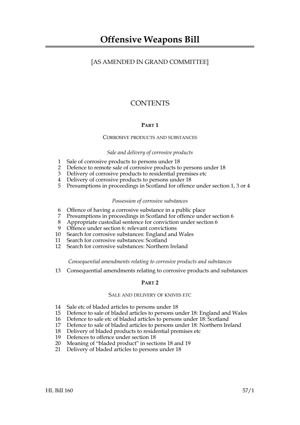 Offensive Weapons Bill [as amended in Grand Committee]