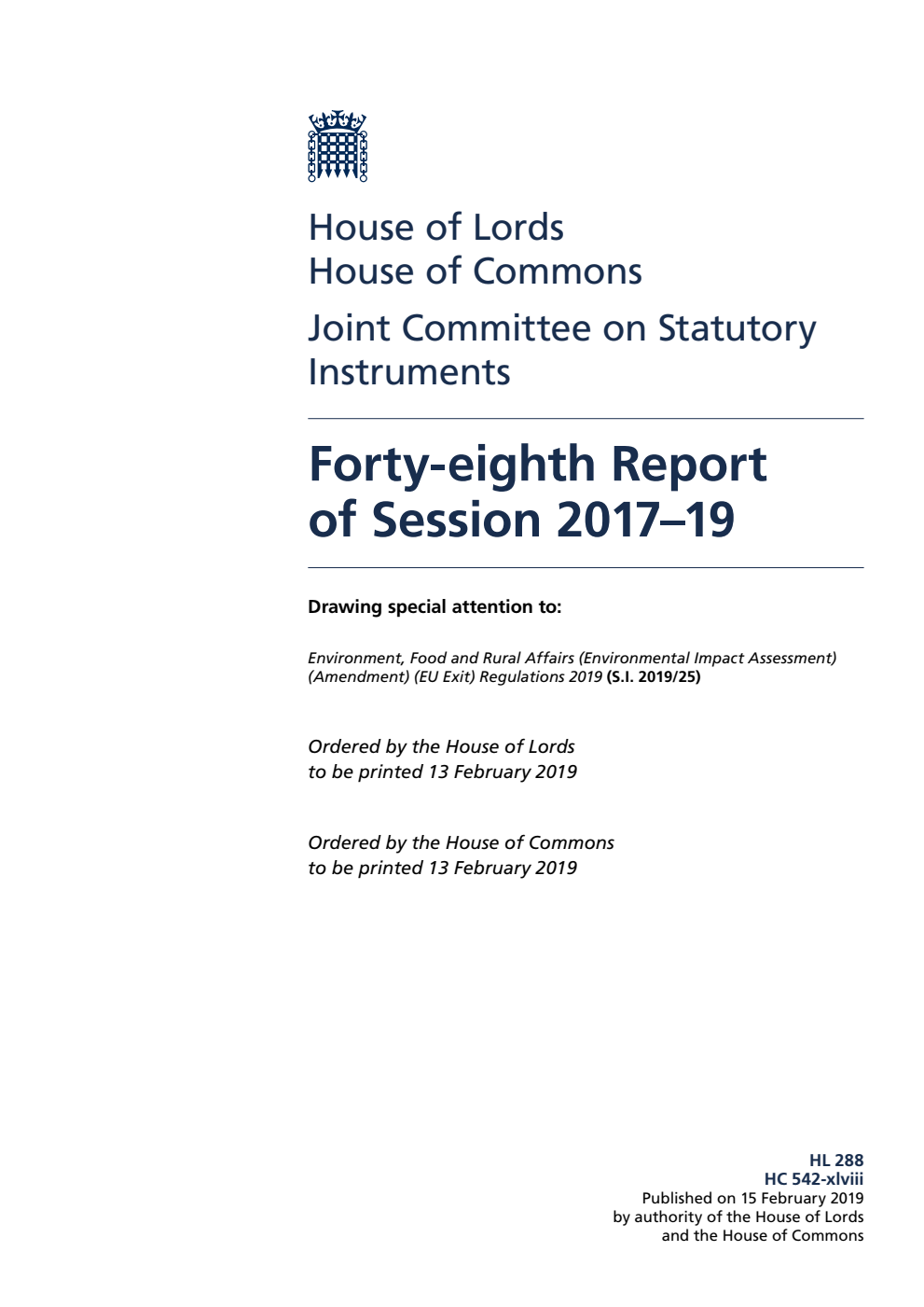 Joint Committee on Statutory Instruments 48th Report of Session 2017–19