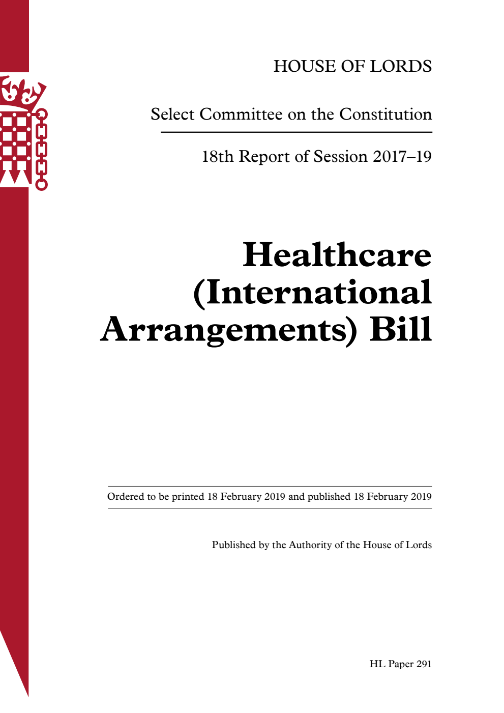 Constitution Committee 18th Report. Healthcare (International Arrangements) Bill