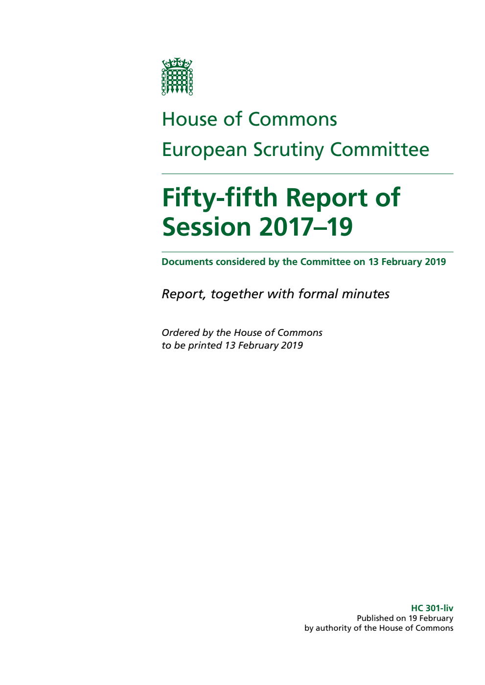 European Scrutiny Committee 55th Report of Session 2017–19
