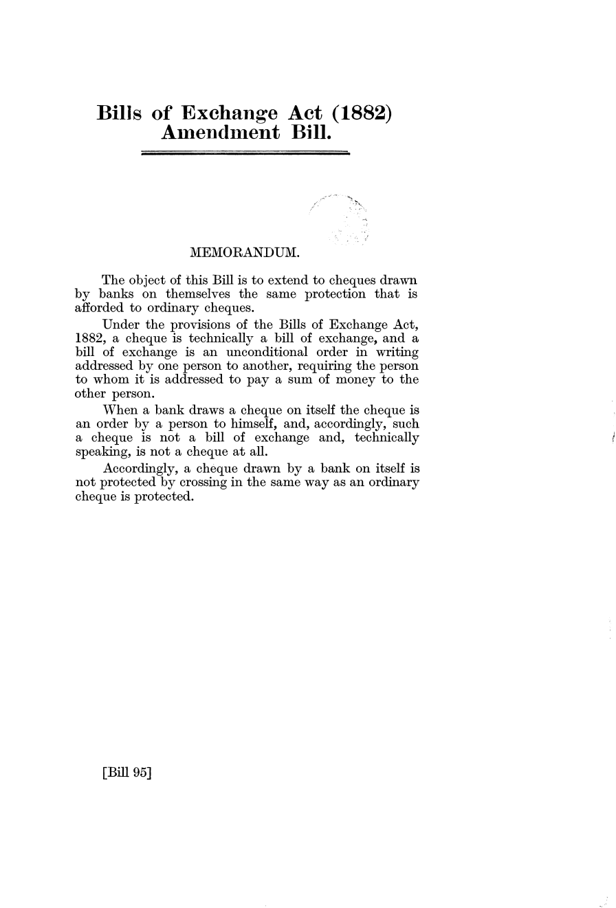 Bills of exchange act 1882 amendment act 1932 bill