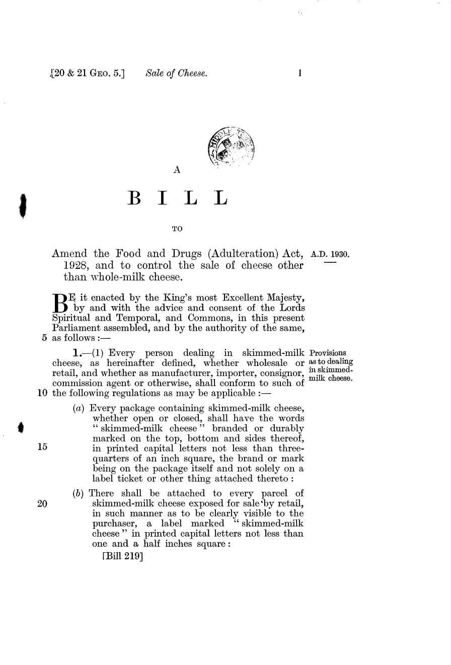 Sale of Cheese Bill