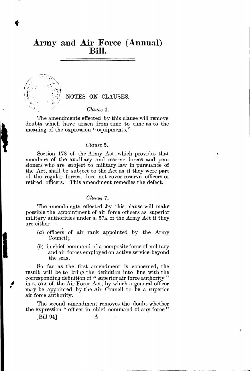 Army and Air Force (Annual) Bill