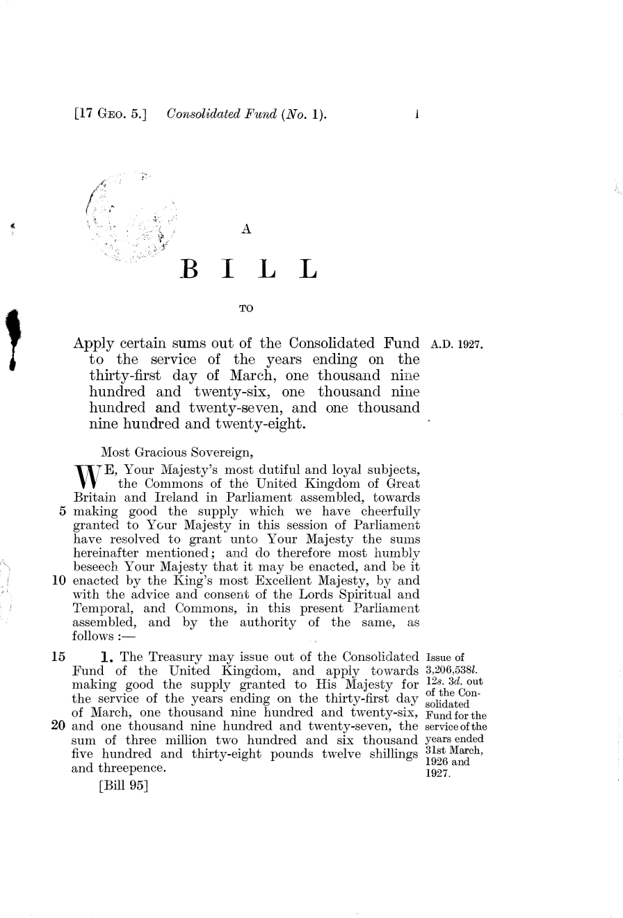 Consolidated Fund (No. 1) Bill