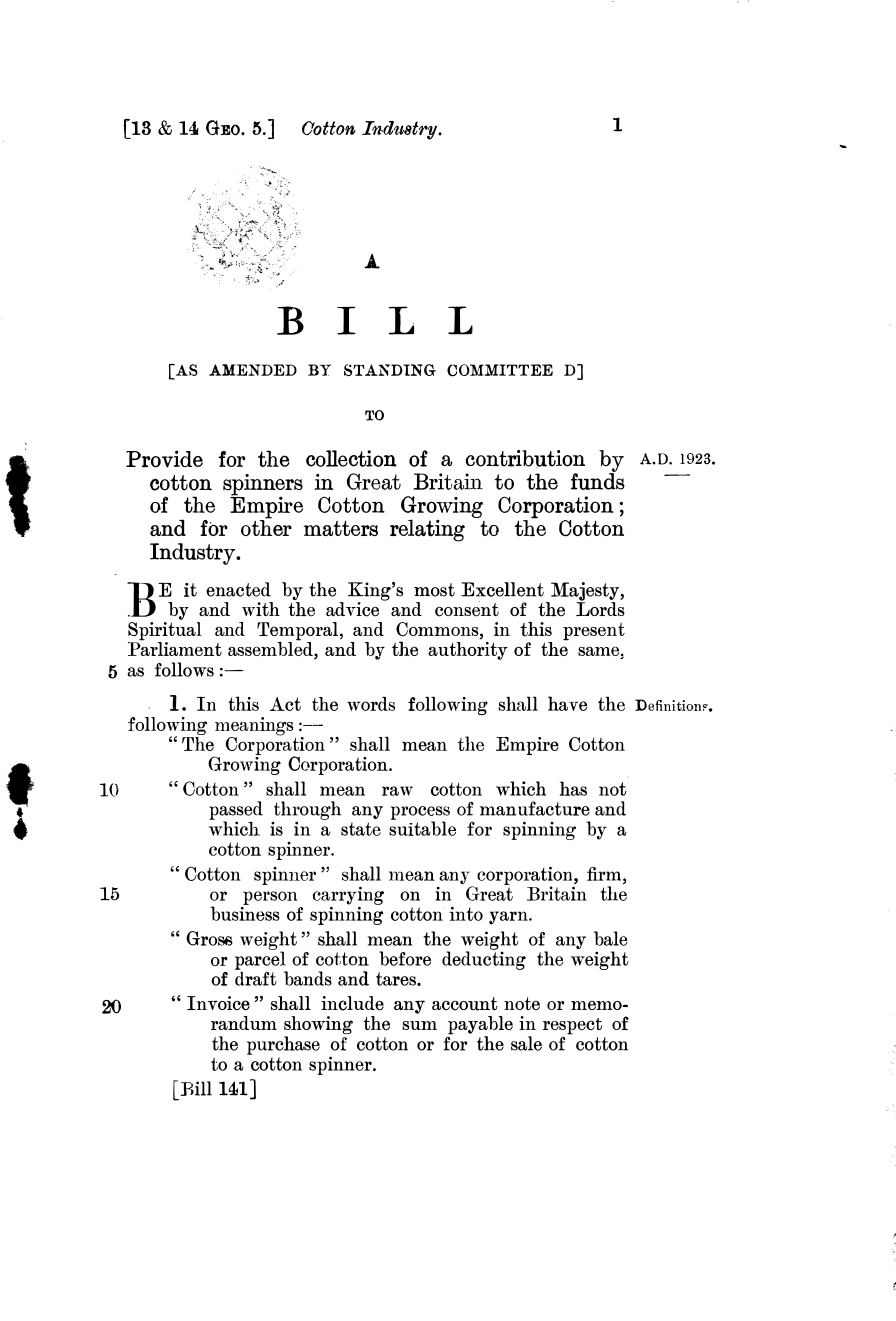 Cotton Industry Bill [As amended by Standing Committee D]