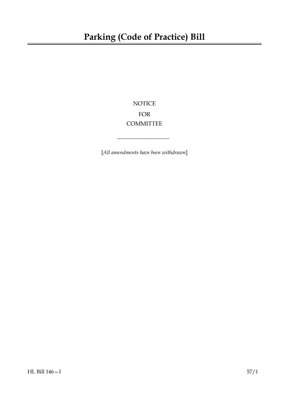 Parking (Code of Practice) Bill Notice for Committee