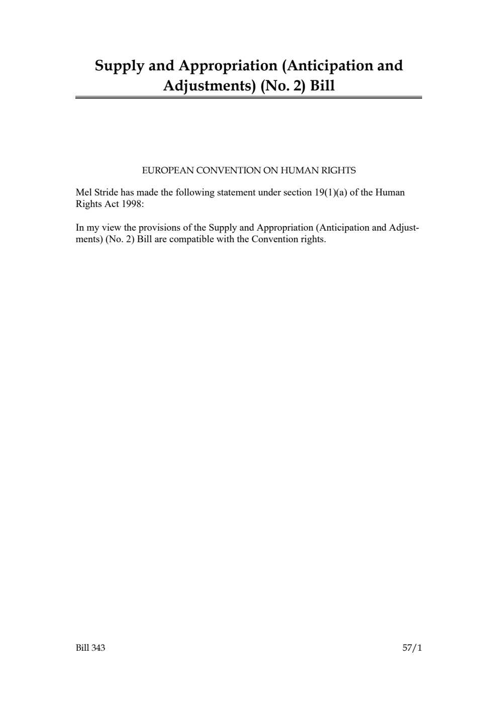 Supply and Appropriation (Anticipation and Adjustments) (No. 2) Bill