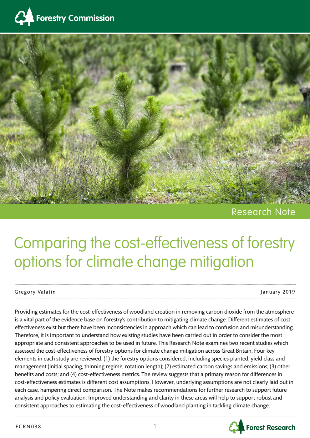 Forestry Commission Research Note 038 Comparing the cost-effectiveness of forestry options for climate change mitigation