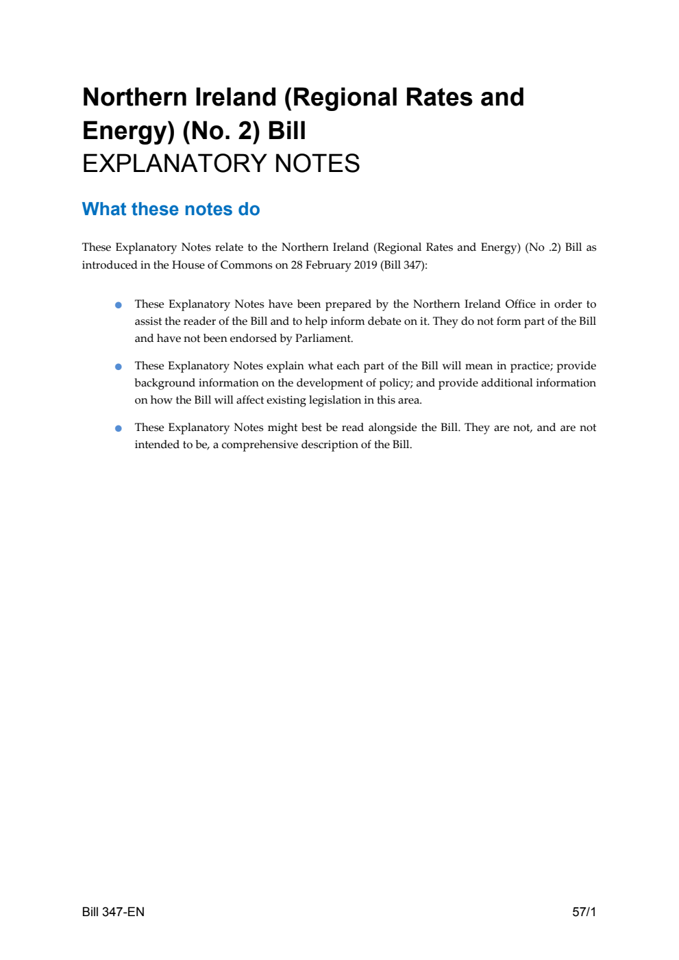 Northern Ireland (Regional Rates and Energy) (No. 2) Bill Explanatory Notes