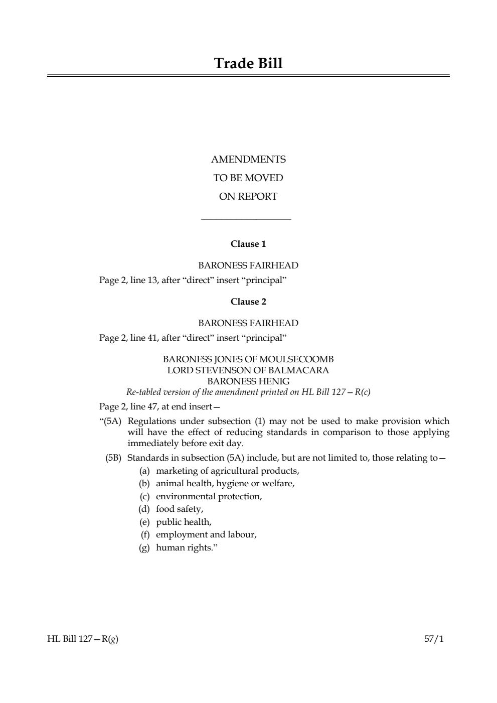 Trade Bill  Amendments to be moved on report