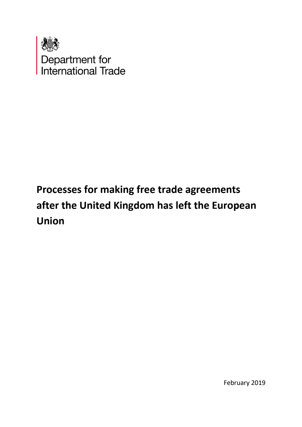 Processes for making free trade agreements after the United Kingdom has left the European Union
