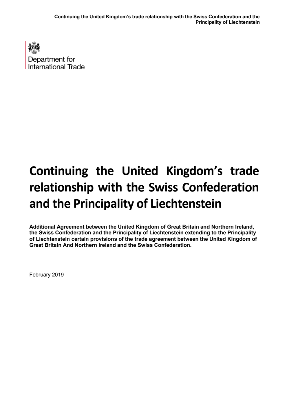 Continuing the United Kingdom’s trade relationship with the Swiss Confederation and the Principality of Liechtenstein