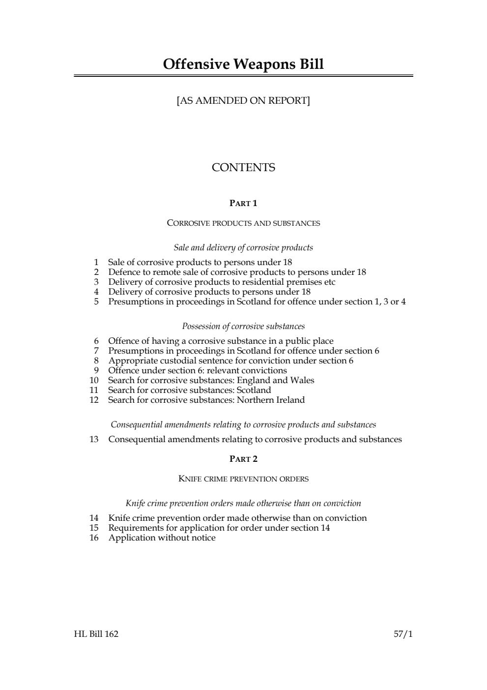 Offensive Weapons Bill [as amended on Report]