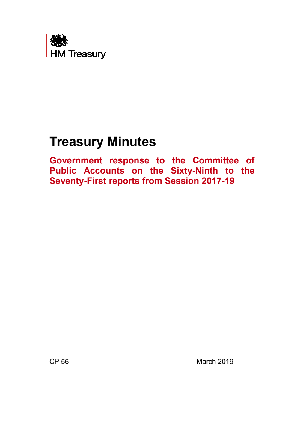 Treasury Minutes. Government response to the Committee of Public Accounts on the Sixty-Ninth to the Seventy-First reports from Session 2017-19