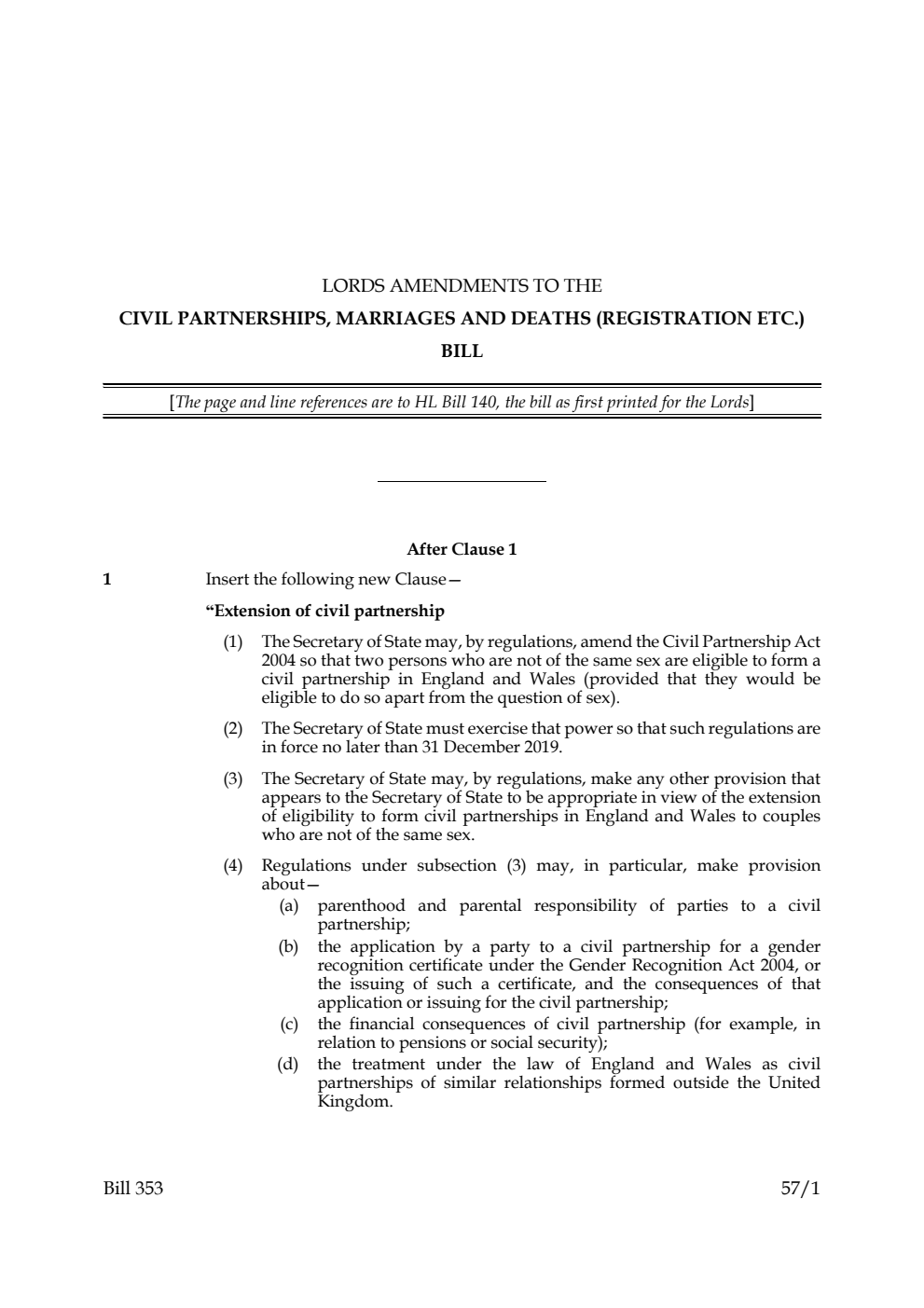 Lords Amendments to the Civil Partnerships, Marriages and Deaths (Registration Etc.) Bill