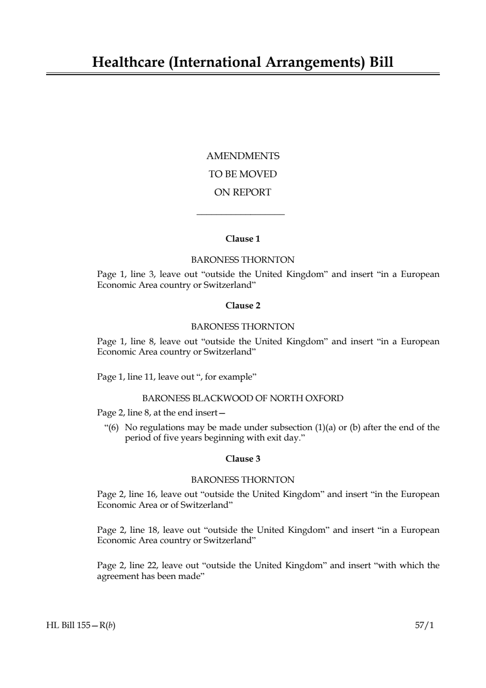 Healthcare (International Arrangements) Bill Amendments to be moved on report