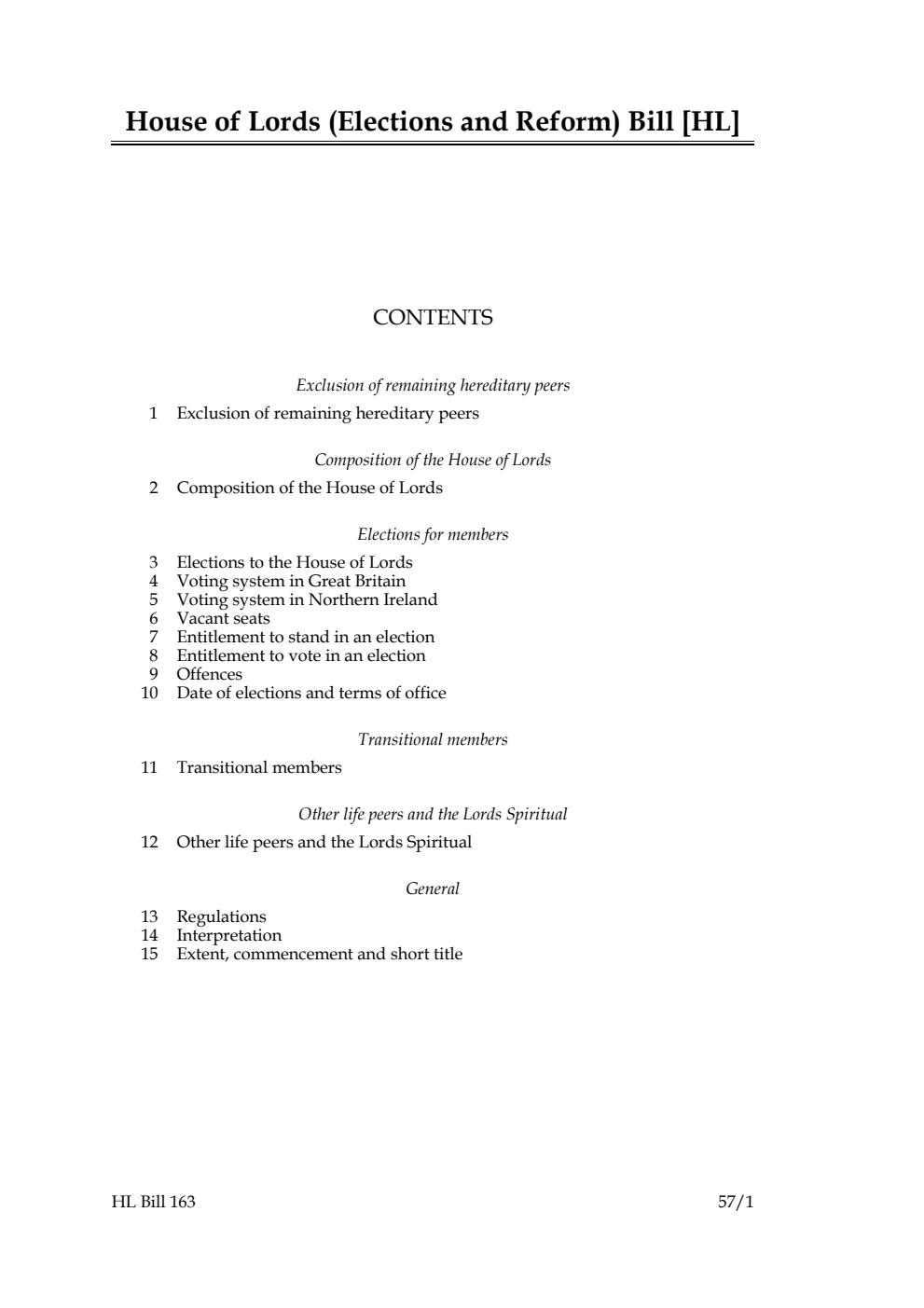 House of Lords (Elections and Reform) Bill