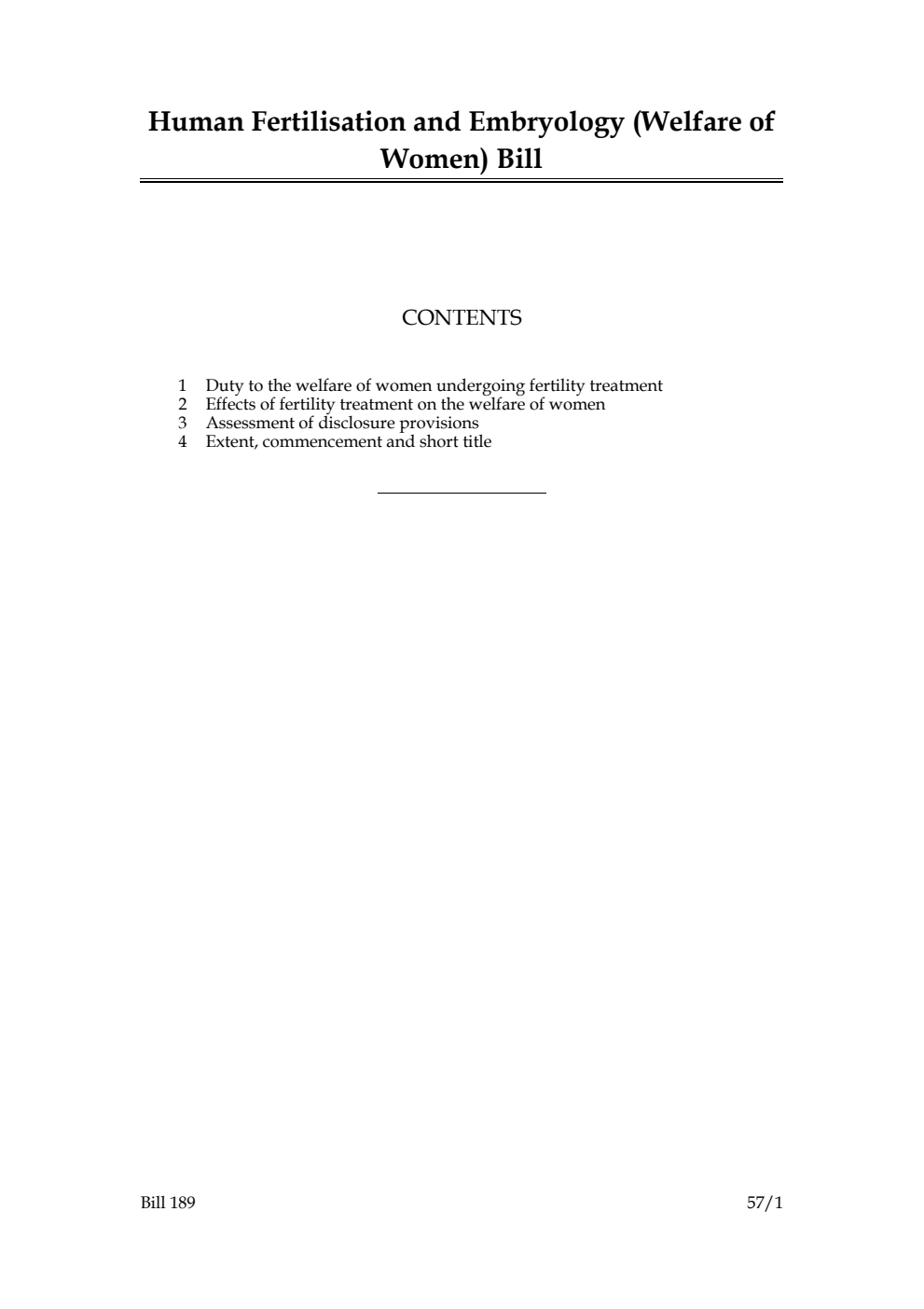 Human Fertilisation and Embryology (Welfare of Women) Bill