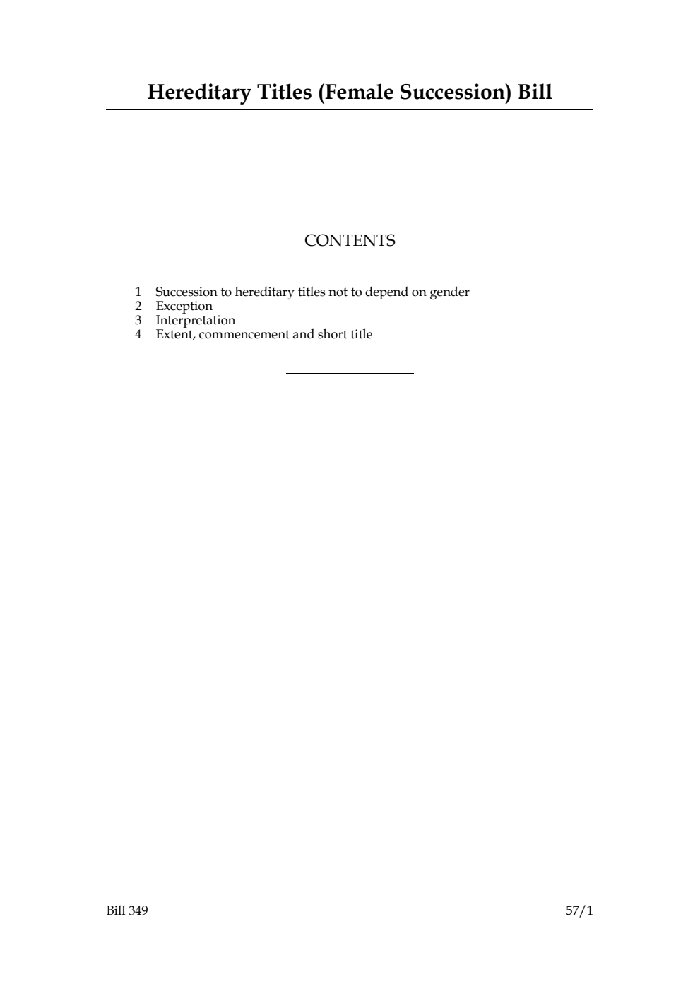 Hereditary Titles (Female Succession) Bill