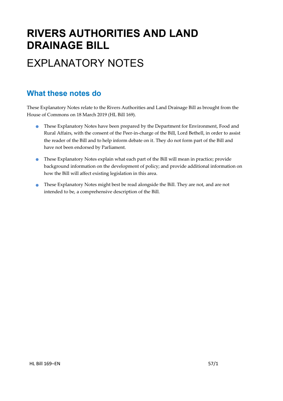Rivers Authorities and Land Drainage Bill Explanatory Notes