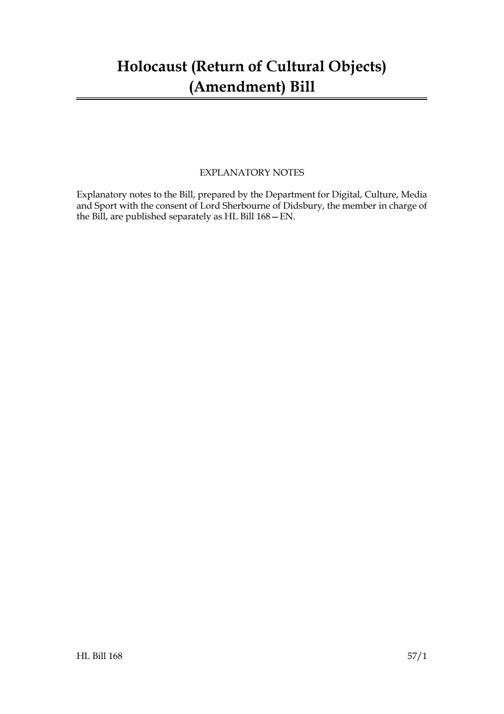 Holocaust (Return of Cultural Objects) (Amendment) Bill