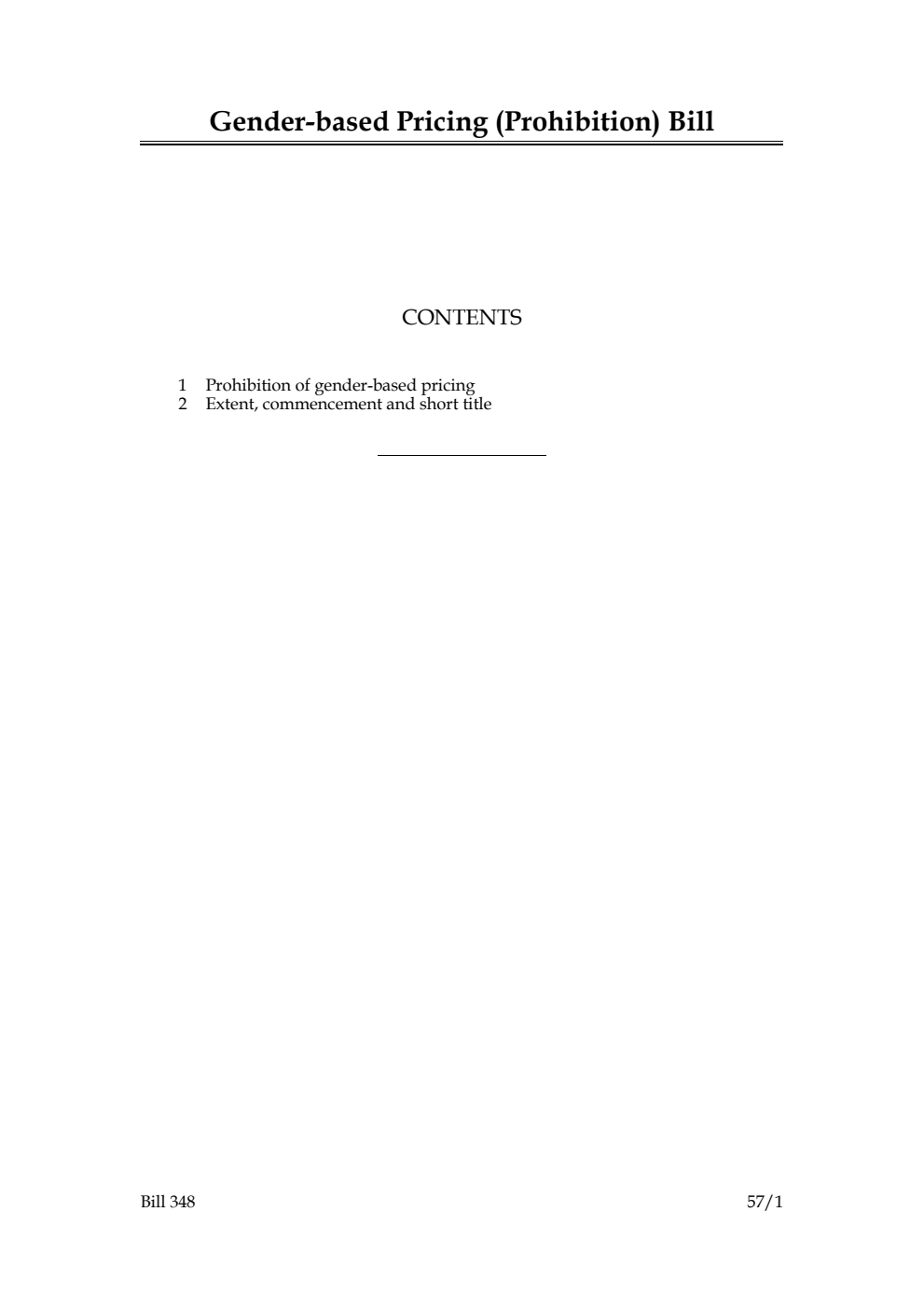 Gender-based Pricing (Prohibition) Bill