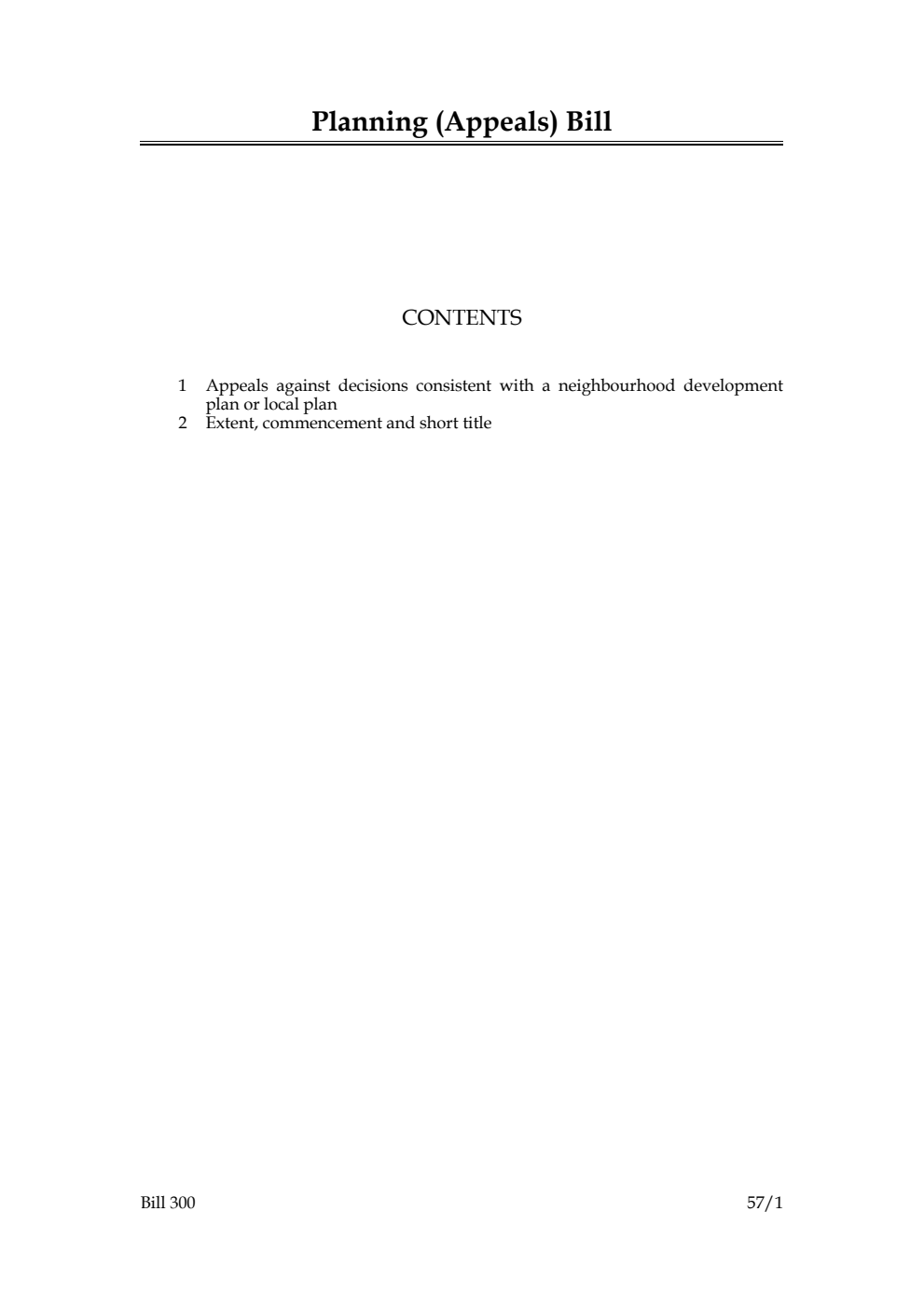 Planning (Appeals) Bill