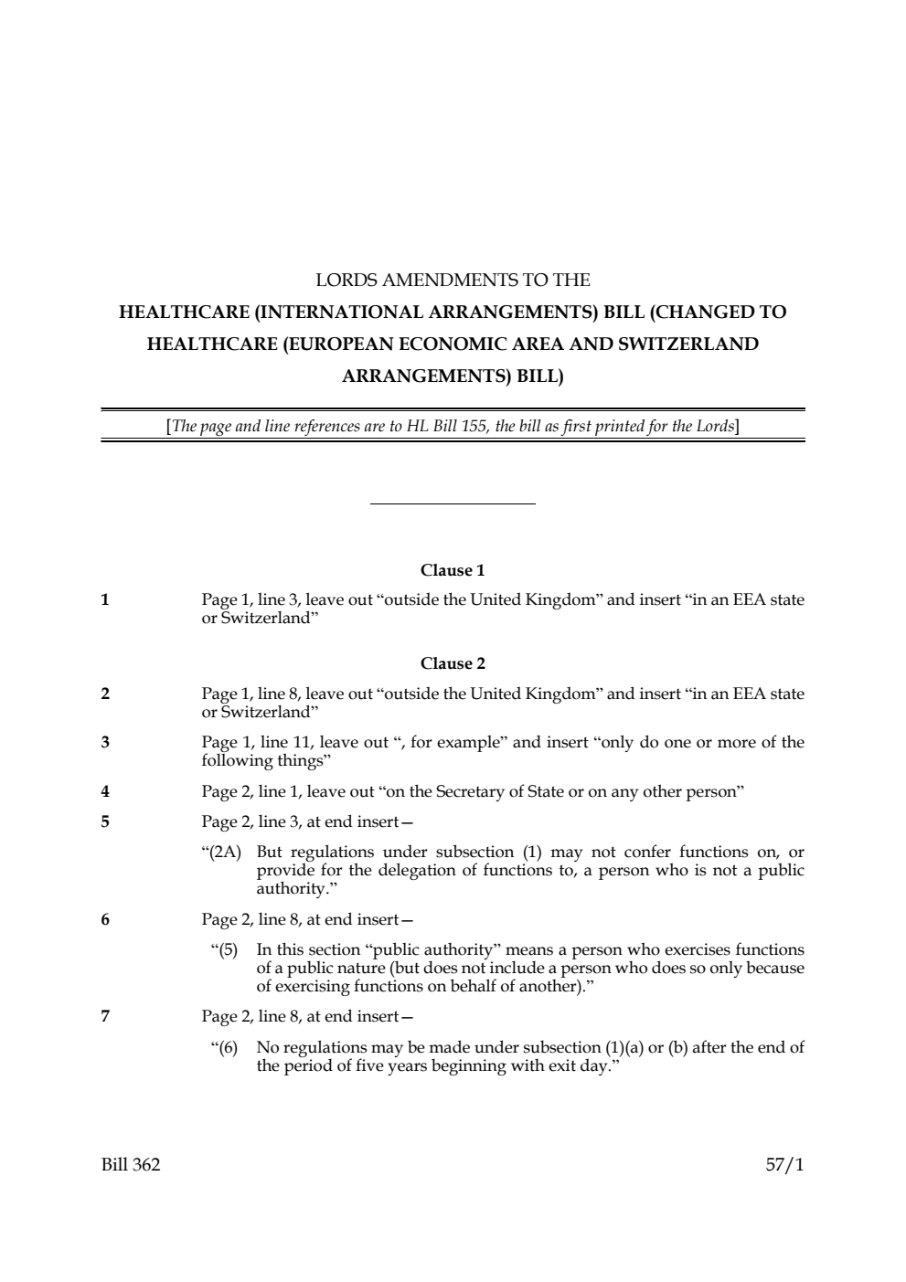 Lords Amendments to the Healthcare (European Economic Area and Switzerland Arrangements) Bill
