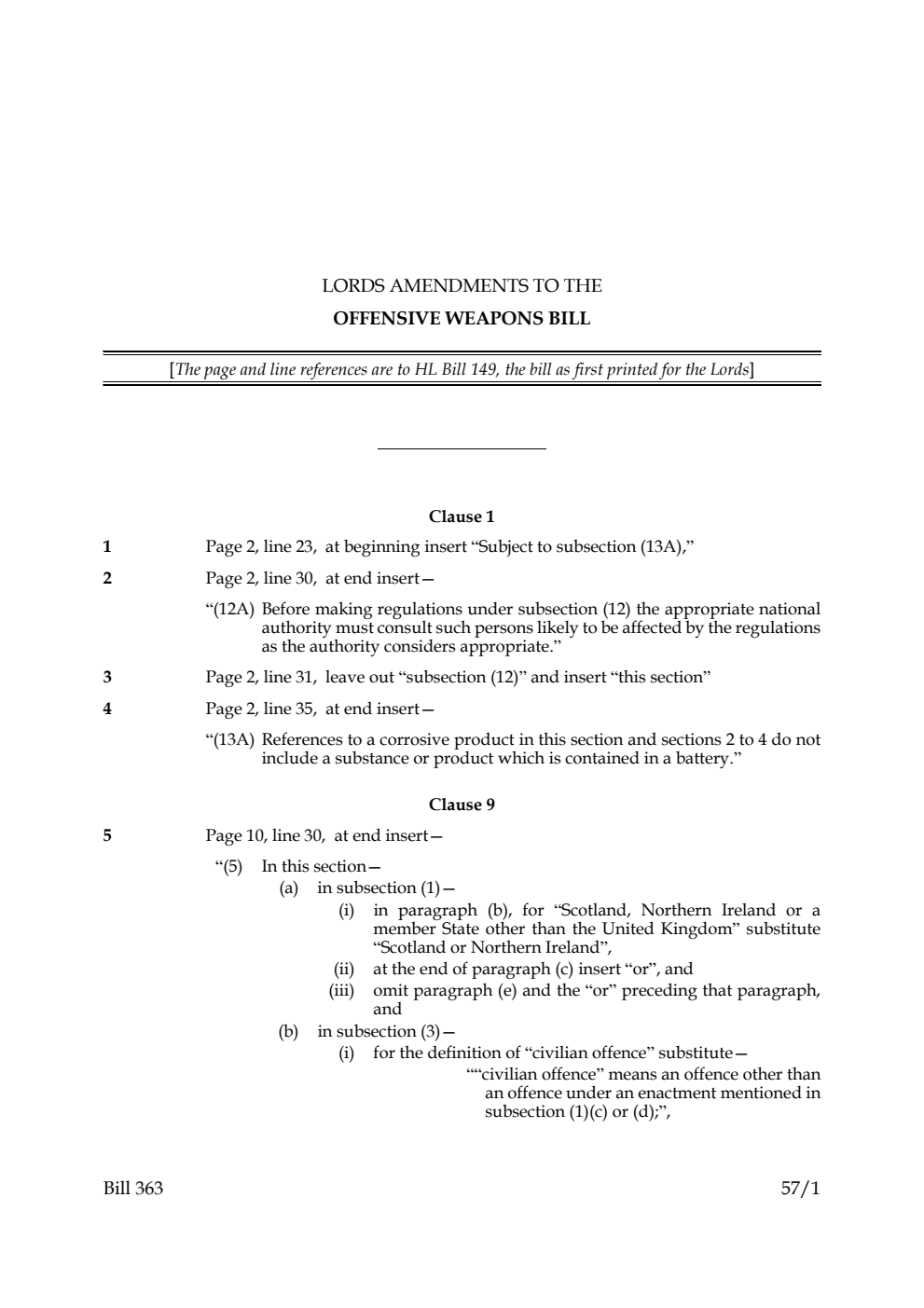 Lords Amendments to the Offensive Weapons Bill