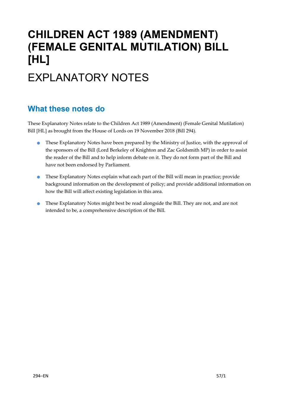 Children Act 1989 (Amendment) (Female Genital Mutilation) Bill Explanatory Notes