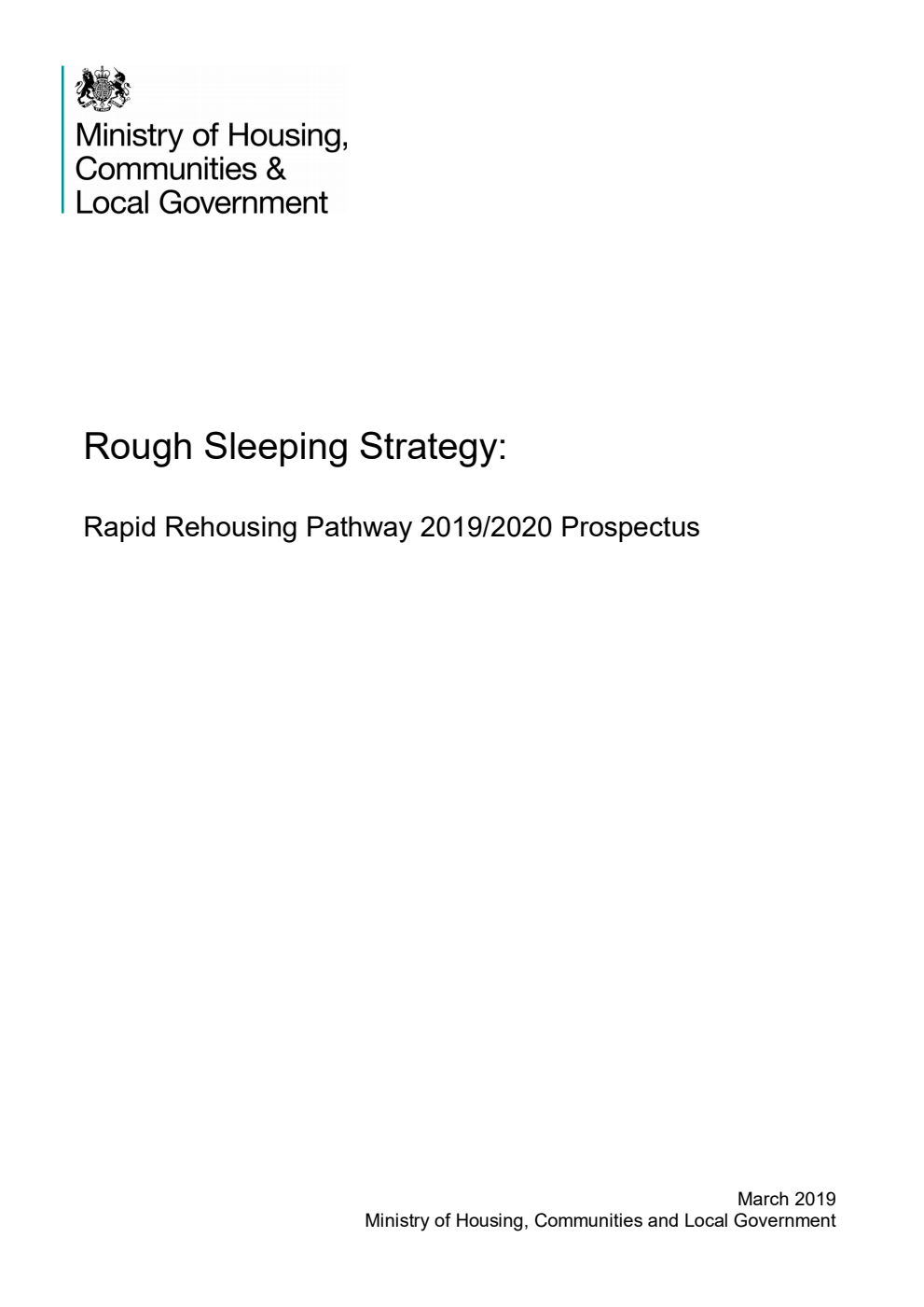 Rough Sleeping Strategy: Rapid Rehousing Pathway 2019/2020 Prospectus