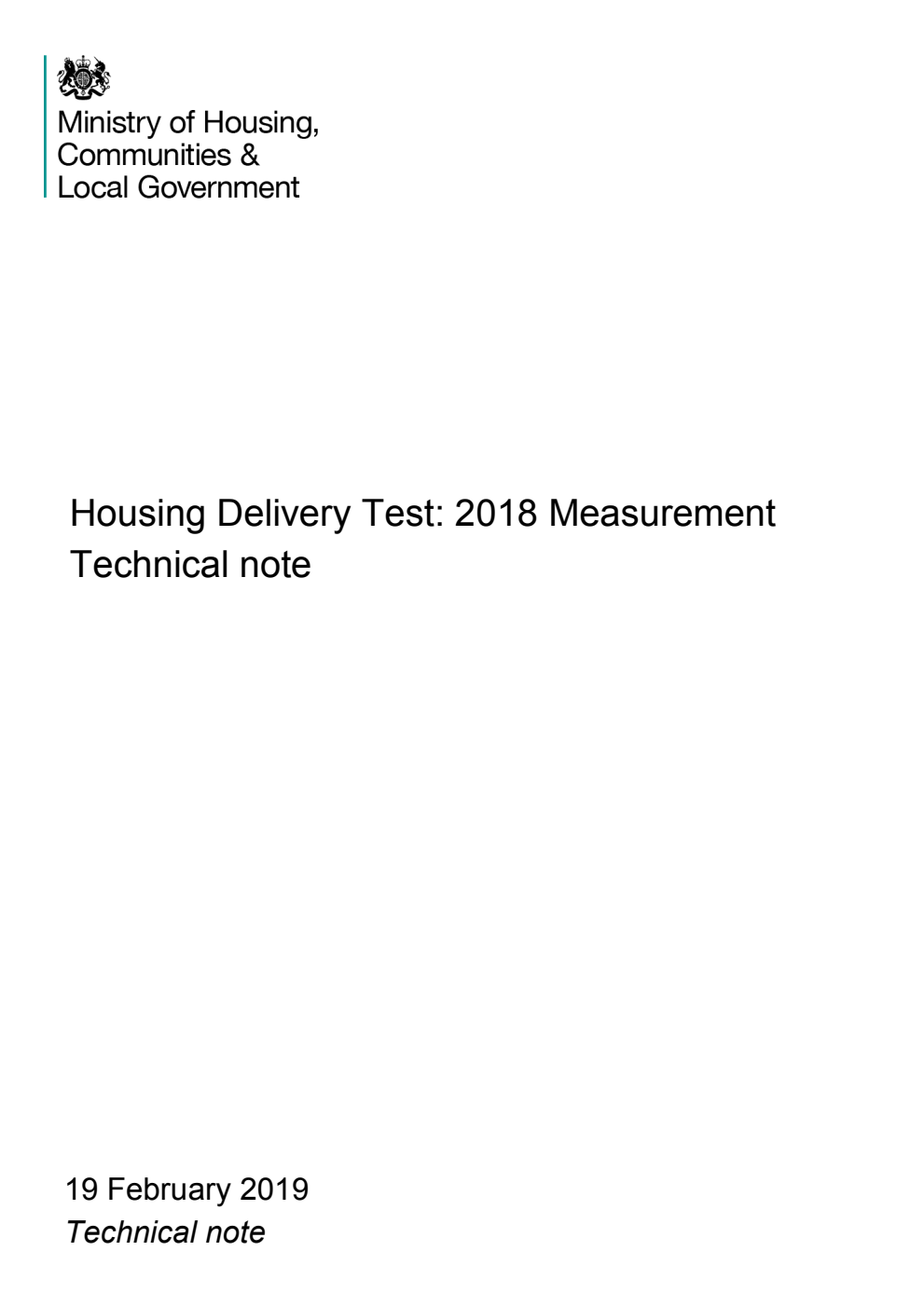 Housing Delivery Test: 2018 Measurement Technical note