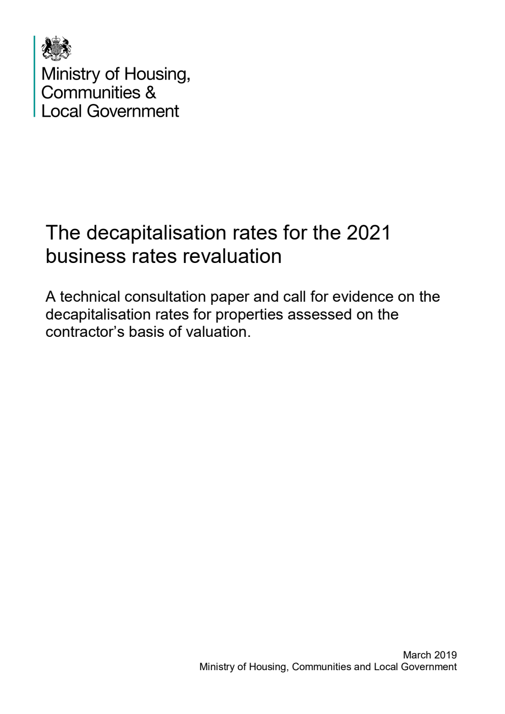 The decapitalisation rates for the 2021 business rates revaluation. A technical consultation paper and call for evidence on the decapitalisation rates for properties assessed on the contractor’s basis of valuation