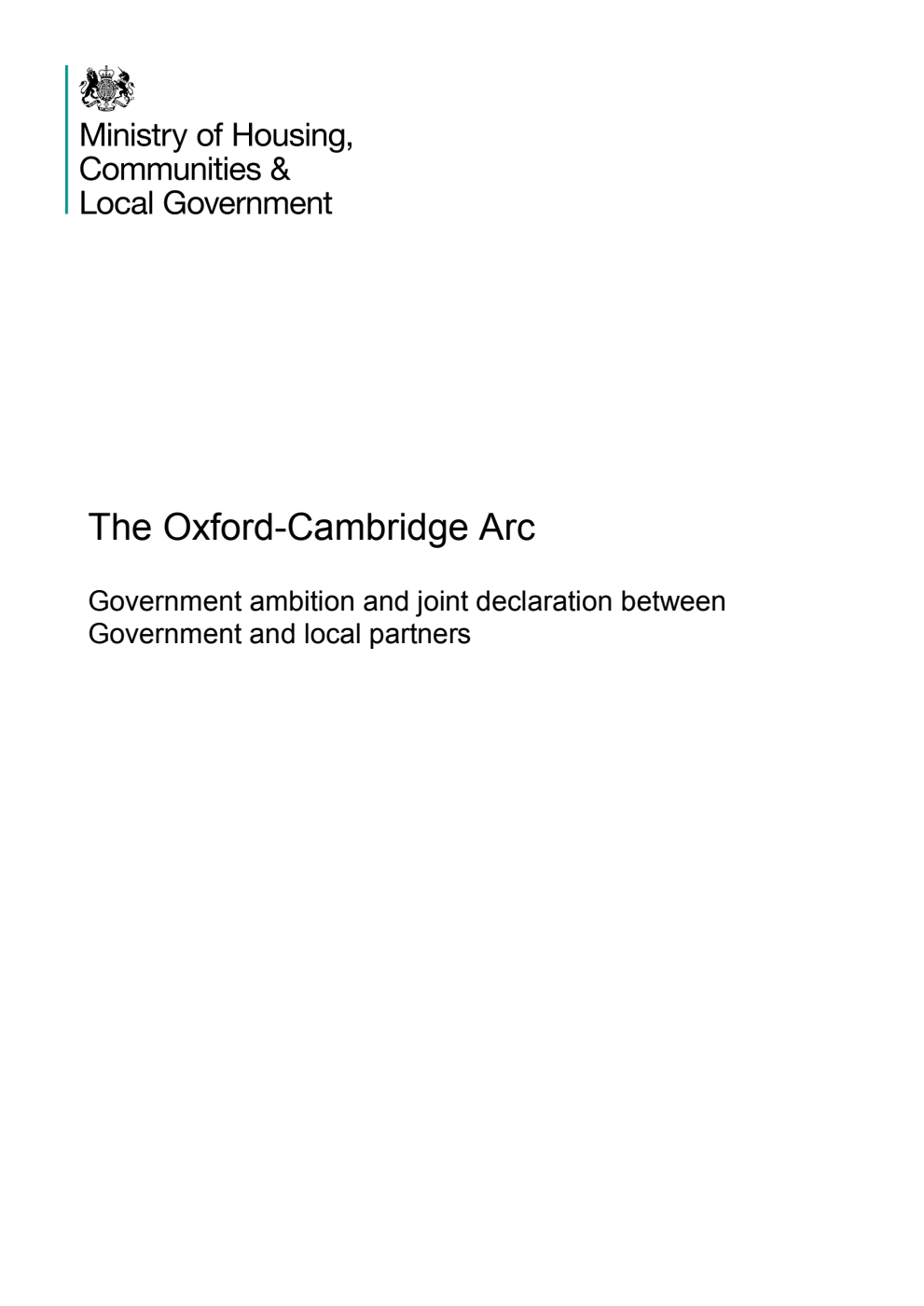 The Oxford-Cambridge Arc. Government ambition and joint declaration between Government and local partners