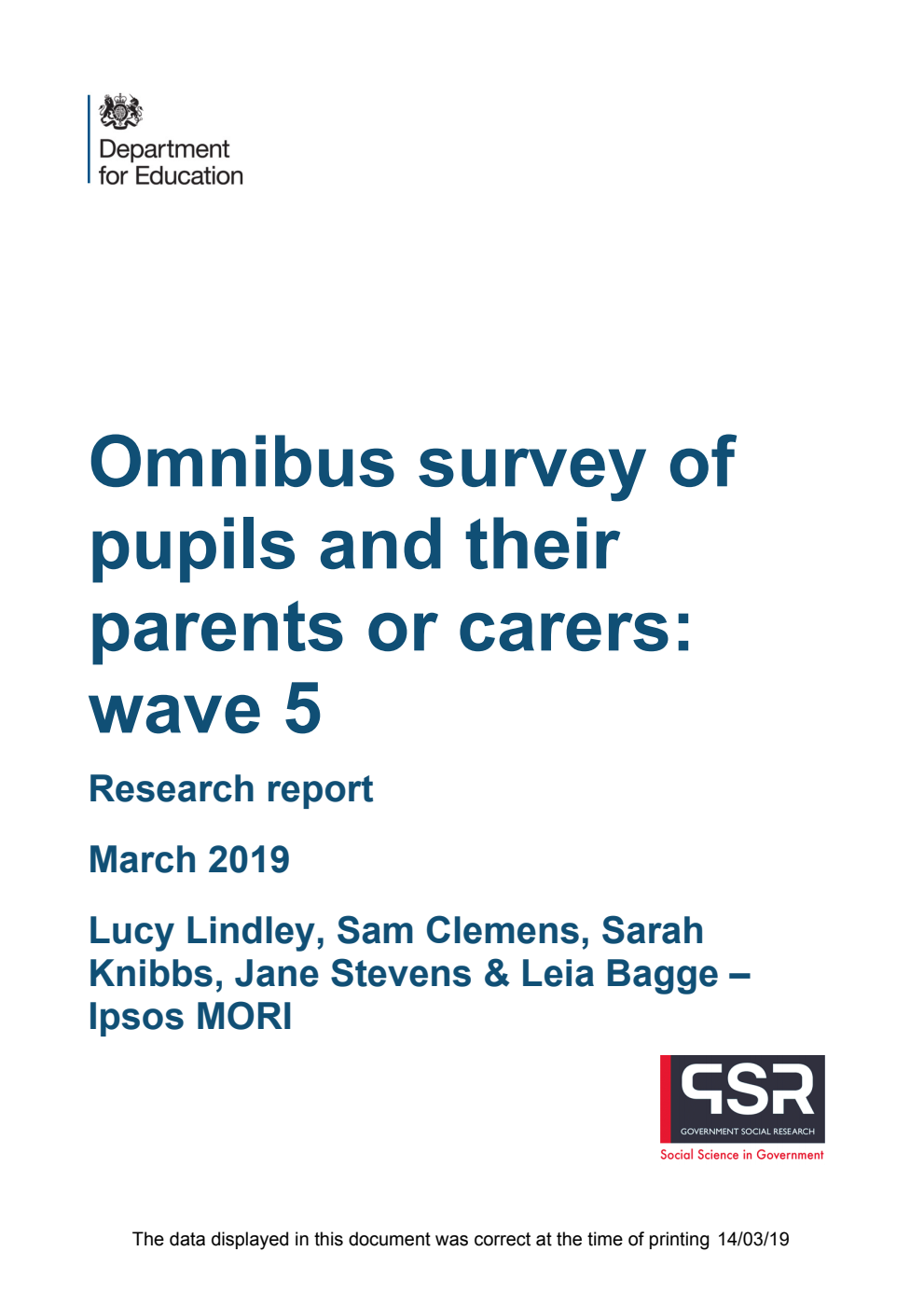 DFE-RR906 Omnibus survey of pupils and their parents or carers: wave 5