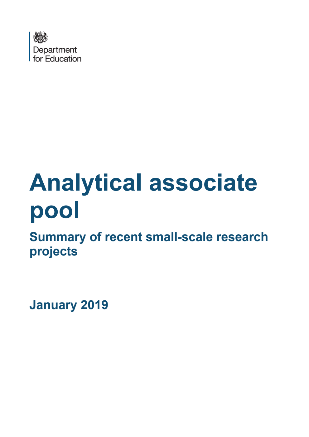 DFE-RR901 Analytical associate pool. Summary of recent small-scale research projects, January 2019