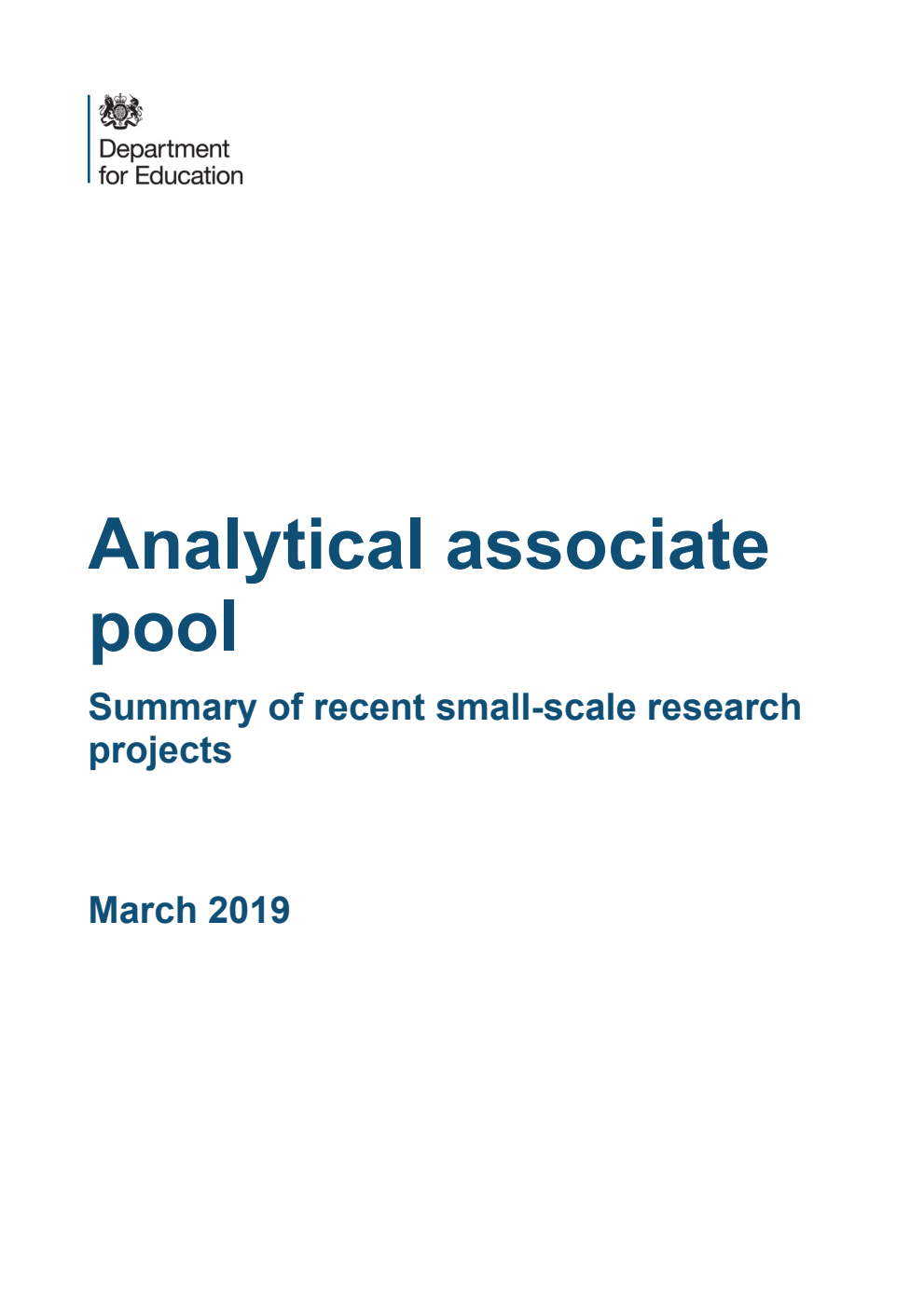 DFE-RR916 Analytical associate pool. Summary of recent small-scale research projects, March 2019
