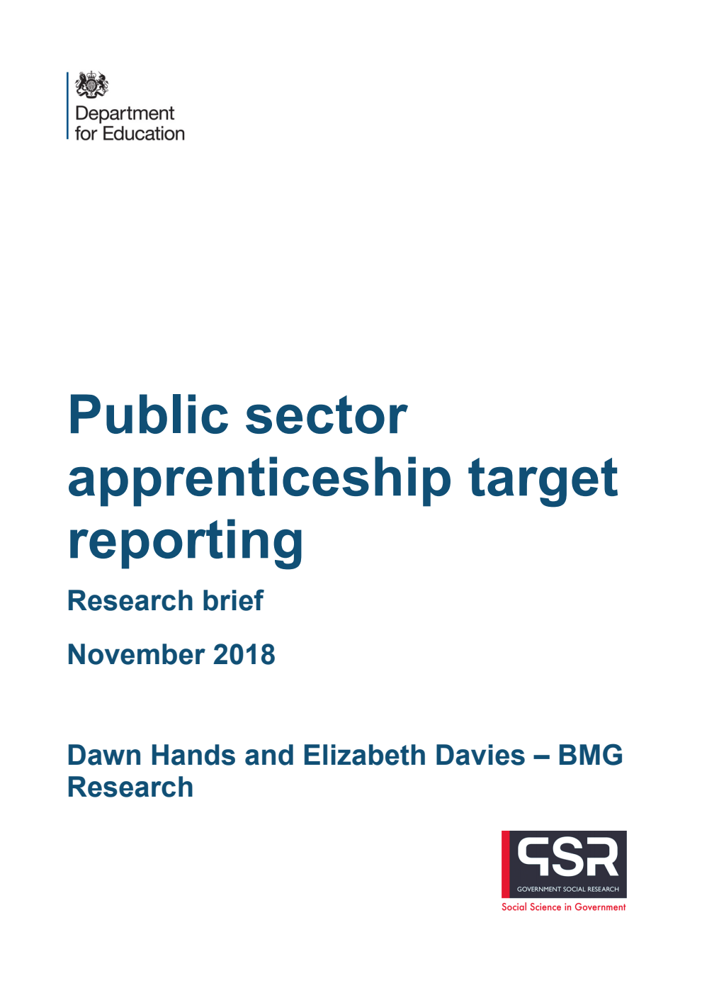 DFE-RR882 Public sector apprenticeship target reporting. Research brief November 2018