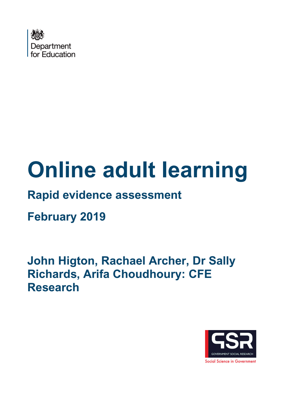 DFE-RR899 Online adult learning. Rapid evidence assessment February 2019