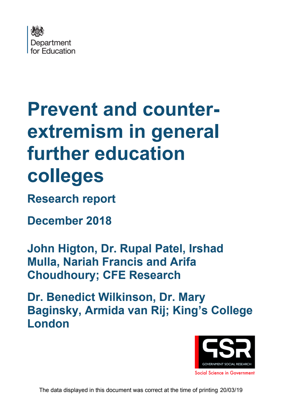 DFE-RR856 Prevent and counter-extremism in general further education colleges. Research report December 2018